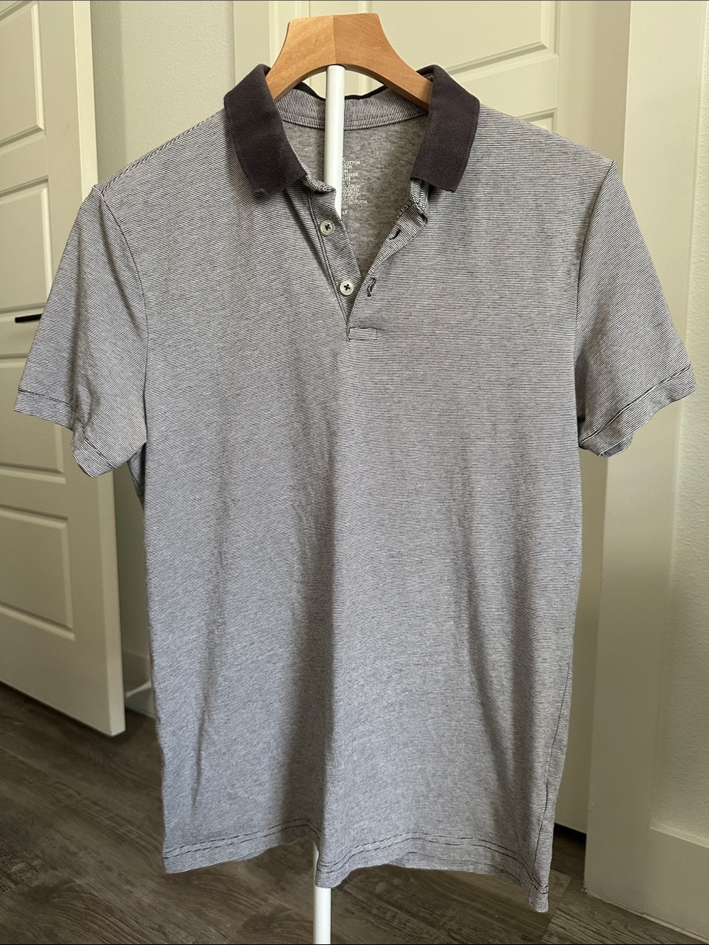 H&M Men's Basic Stretch Fine Cotton Micro Stripe Polo Shirt Gray S